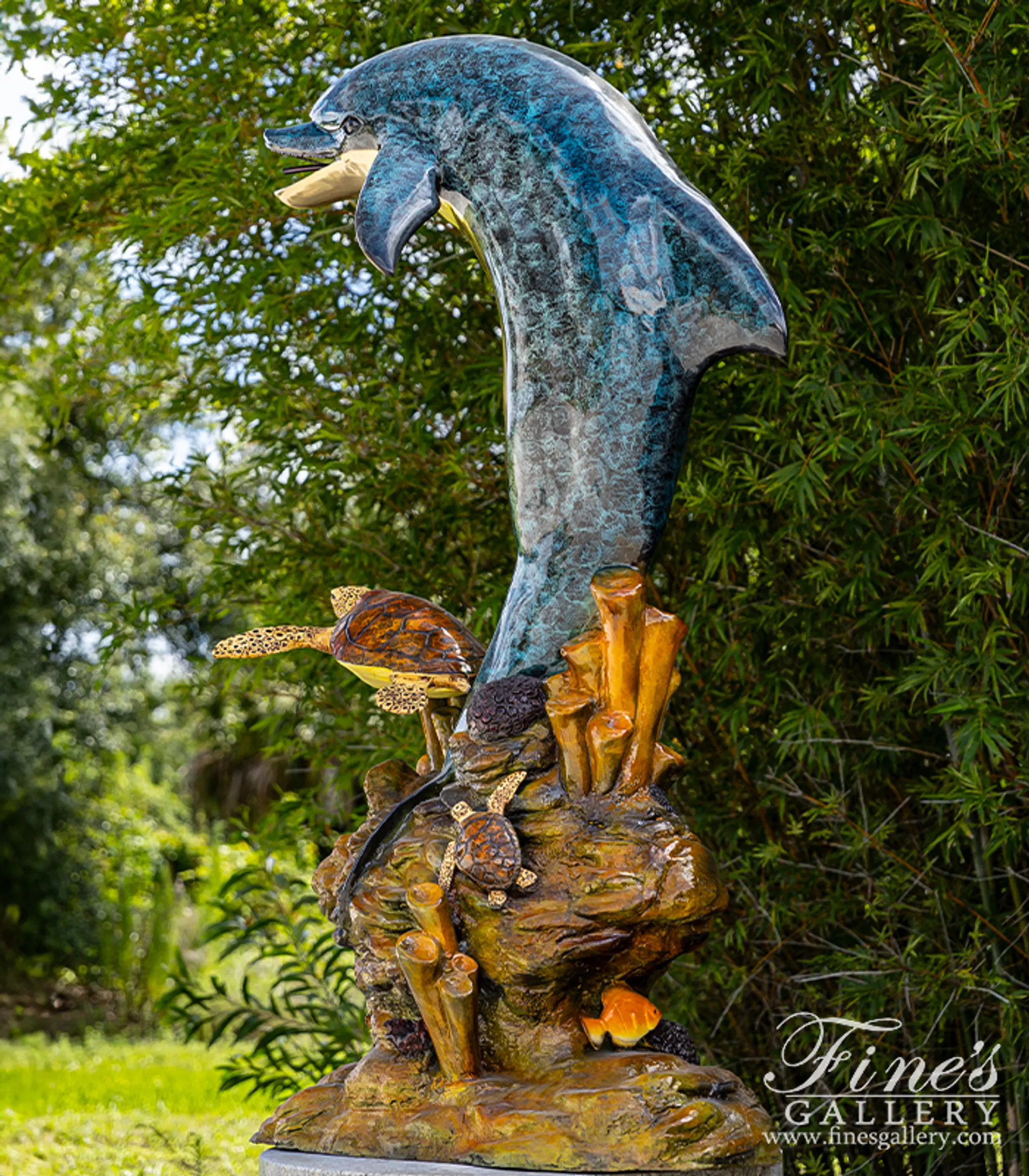 Bronze Fountains - 78 Inch Tall Baked Enamel Bronze Dolphin With
